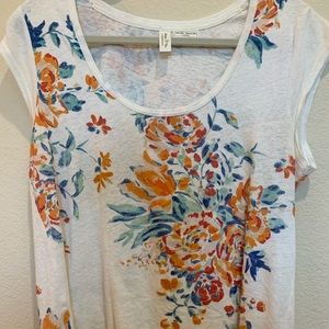 ANTHROPOLOGY floral cotton/linen tee